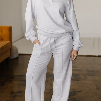 Light Grey Polo Collar V Neck Pullover and Drawstring Sweatpants Set