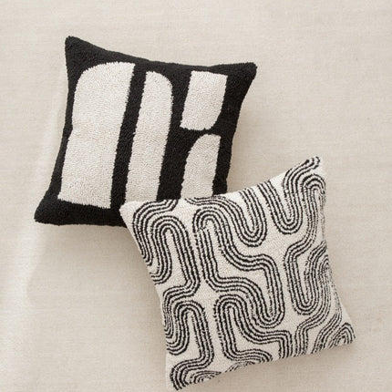 Canvas Tufted Embroidered Bedside Black And White Pillowcase