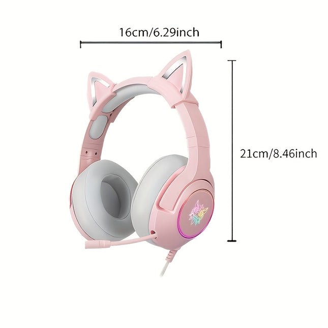 Pink Detachable Cat Ear Headphones | RGB Immersive Experience, Comfortable Wear