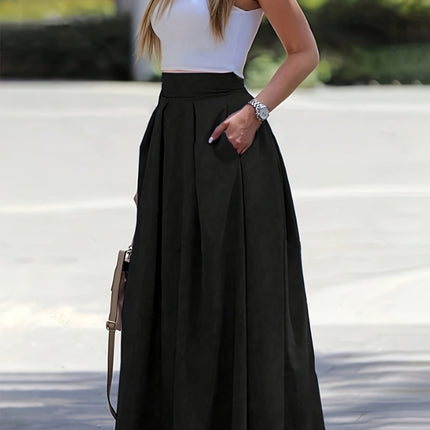 Women'S Solid Color Long Skirt | Casual High-Waist A-Line Skirt with Flowy Design for All Seasons