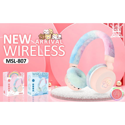 Fluffy Over-Ear Wireless Headphones with LED Paw Design, Comfortable Skin-Friendly Cushion, Hi-Fi Audio