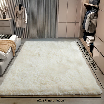 1pc, Nordic Style Solid Color High-Density Long Plush Mat, Beige Rectangular Living Room Mat,
