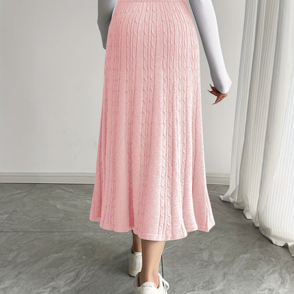 Women's Elegant Long Ribbed Skirt - Solid Color Fall Winter Casual to Formal Wear, Hand Wash/Dry Clean