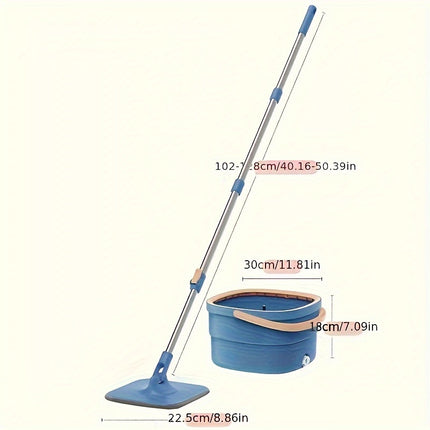 Wash Mop And Bucket Set, With Total 3 Mop Cloths, Household Rotating Floor Mop, Lazy Mop,