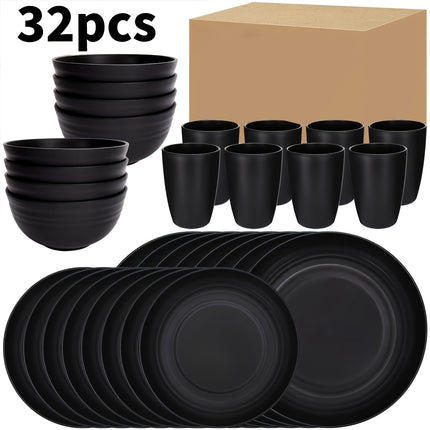 32pcs Plastic Tableware Set, Including Dinner and Side Dishes for Birthday Parties & Restaurants