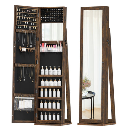 Full-Length Mirror, 360° Swivel Jewelry Armoire, Large Jewelry Storage With Lockable,