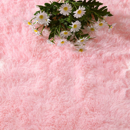 1pc Plush Thickened Area Mat - Non-Slip, Machine Washable, Soft Pink Faux Fur Mat for Bedroom,