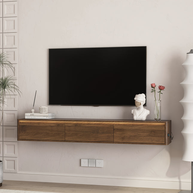 Wall-Mounted Floating TV Stand - 68.9'' Entertainment Center with Storage Shelf, Modern High-Gloss,