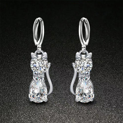 Cute Kitty Zircon Pendant Alloy Plated Silver Accessories Necklace