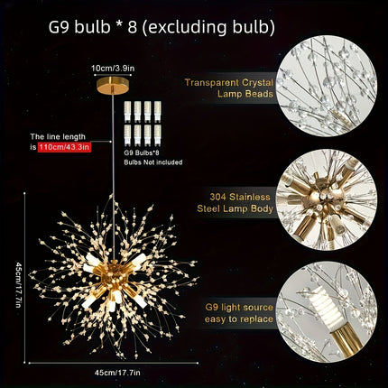 1 luxury Golden crystal chandelier, modern dandelion design, adjustable suspension cable