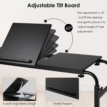 Adjustable Height Mobile Bed Desk with Wheels, 60.6-84.2 Inches Overbed Table,