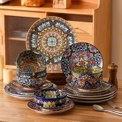18pcs Dinner Sets for 6 People, Dinner Sets, Dinnerware Dish Set with Dinner Plate, Dessert Plate And Cereal Bowl,