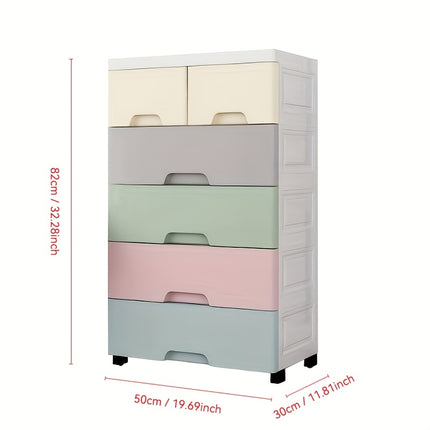 6-Drawer Large Capacity Storage Cabinet with Wheels - Durable Organizer for Non-Waterproof Clothes