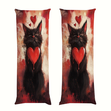 1pc Whimsical Black Cat Design Full Body Pillow with Zipper Headrest - Vibrant Red & White Artwork