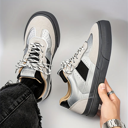 Men'S Retro Low-Top Sneakers - White & Green Accent Lace-Up Shoes with Golden-Tan Sole
