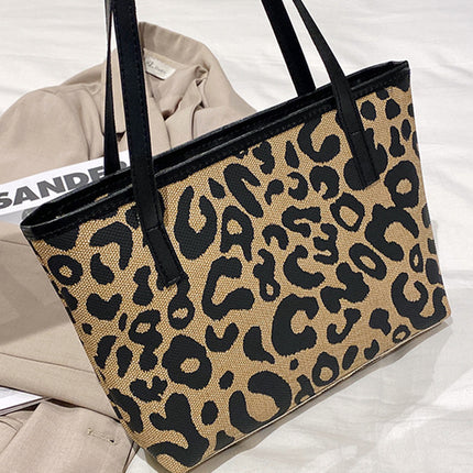 Camel Leopard Print PU Leather Tote Bag