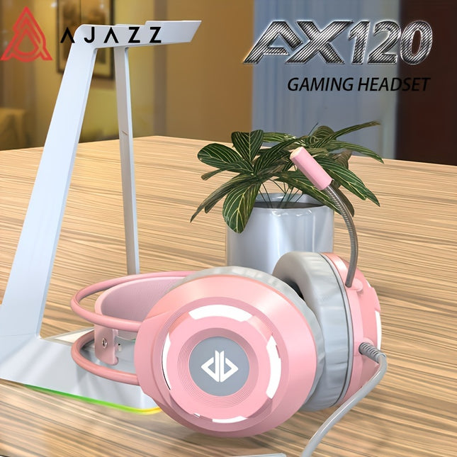 Surround Sound Wired Gaming Headset with 50mm Large Drivers, Noise-Isolating, USB/3.5mm, Pink/White