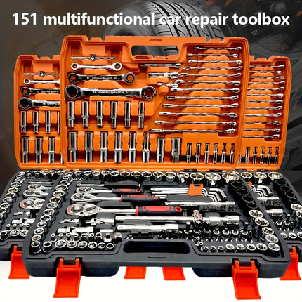 46/151-Piece Professional Automotive Repair Tool Kit: Portable, Durable, Easy-to-Use Ratchet Wrench Set