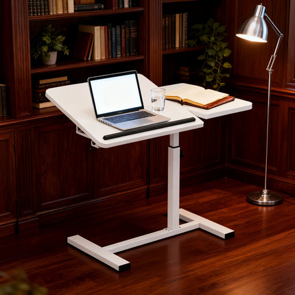Hidden Wheel Desk Adjustable Height Flip-Up Bedside Laptop Table, Portable and Space-Saving,