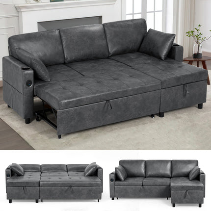 ACMEASE 84-inch L-Shaped Adjustable Back Sofa Bed with Storage Tatami