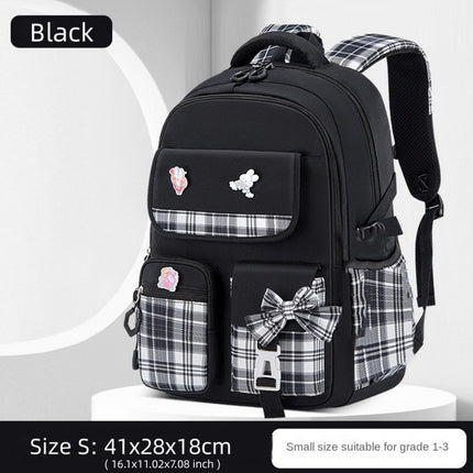 Cute  Plaid Bowknot Backpack for Girls - Lightweight, Durable Nylon Schoolbag with Multiple Compartments