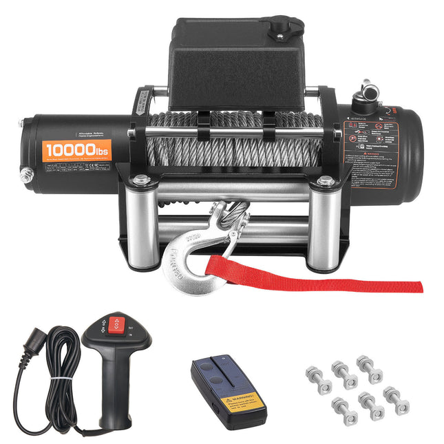 Electric Winch, 10000 lbs Load Capacity, 12V DC Truck Winch with Φ21/64 in x 65 ft Steel Rope, Wireless & Wired Remote Control, IP55 Waterproof for Towing SUV Jeep Trailer Boat Off-Road Vehicle