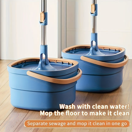 Wash Mop And Bucket Set, With Total 3 Mop Cloths, Household Rotating Floor Mop, Lazy Mop,