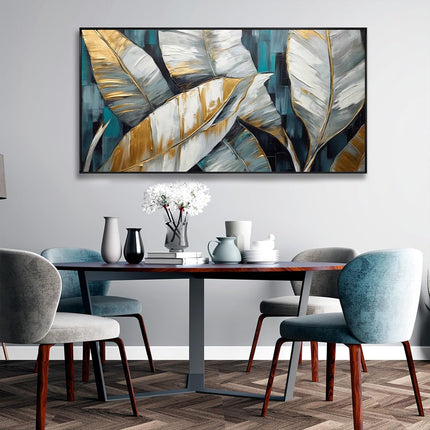 Handmade Oil Painting Canvas Wall Art Decoration Abstract Large Golden Green Banana Leaves Pictures Modern Family Bedroom Decor Rolled Frameless Unstretched Painting