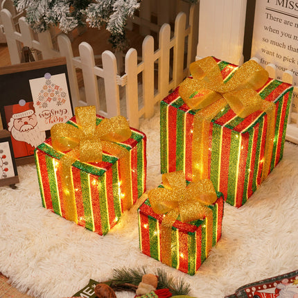 Remote Control Christmas Gift Box Lights Christmas Three-piece Decoration
