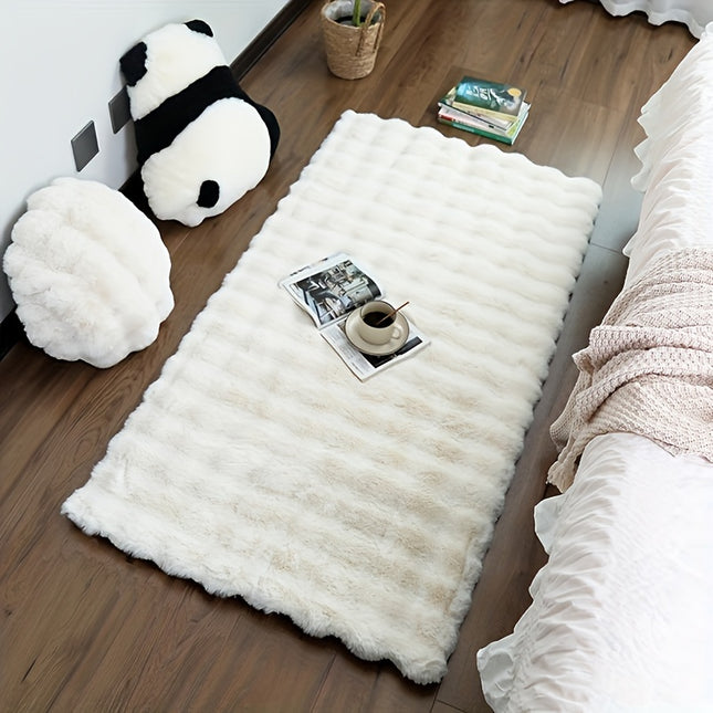 1pc Bubble Velvet Round Solid Color High-Grade Soft Fluffy Warm Indoor Decorative Mat,