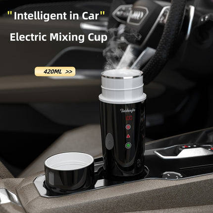 12 V Portable Electric Kettle - 14.2 oz Hot Water Insulated Car Cup, Magnetic Induction Stirring, Compact Travel Design,