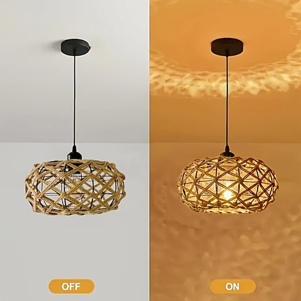 1pc Handmade Woven Rope Chandelier, 11.81-Inch Wide Pendant in Rustic Linen Color for Kitchen