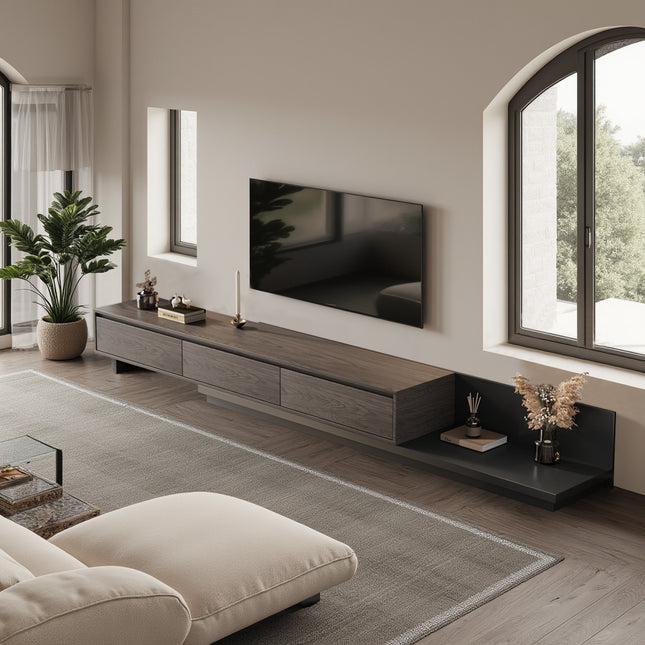 Modern Expandable TV Stand Suitable for 80-Inch TVs, Adjustable Length 79-130 Inch Wide Beam