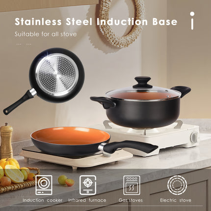 10-Piece Pots And Pans Set Nonstick, Aluminum  Ceramic Cookware Set With Lids, Induction, Oven, Gas,