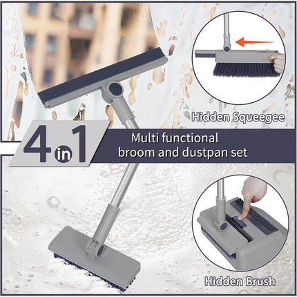 4-in-1 Multifunctional Broom and Dustpan Combo with Squeegee & Brush Attachments
