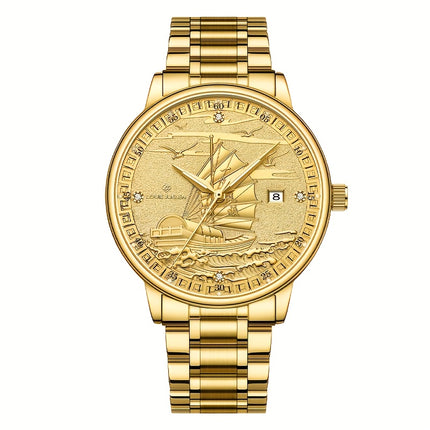 Men's Automatic Mechanical Watch, Smooth Sailing Series, All-Golden Noble Men's Wristwatch