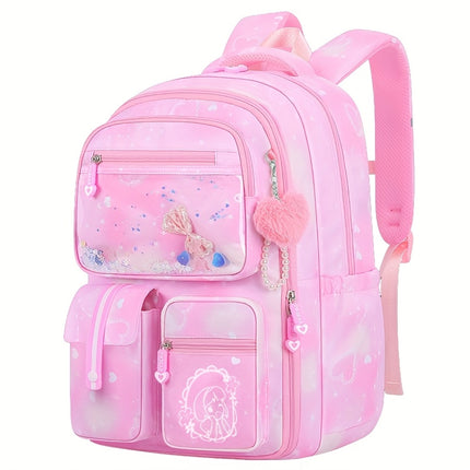 Backpack with Large Storage Space, Cute Pink Double Shoulder Bag, Lightweight High-Quality 17-Inch School Bag.