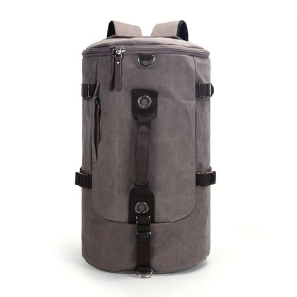 Fashion Canvas Korean-Style Backpack, Large Capacity Travel Bag, Street Outdoor Men's Casual Cylinder Bag,