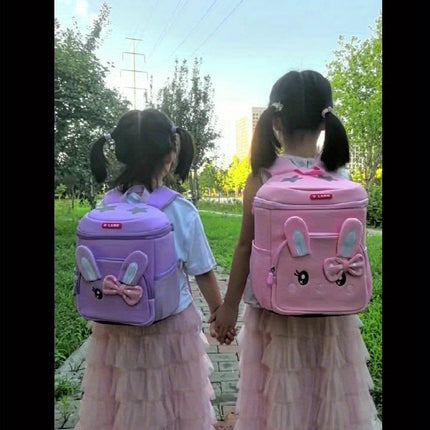 Pink Bunny Backpack with Bow Detail - Lightweight Adjustable Straps, Zipper Closure