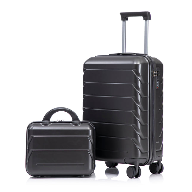 14'/20' 2 pcs/set in ABS Spinner Wheel Luggage, with Combination Lock,14' Cosmetic Case (Dark Gray)