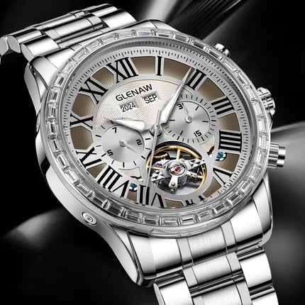 Men'S Automatic Watch, Roman Graduated Multifunction Multi-Dial Men'S Mechanical Watch With Year