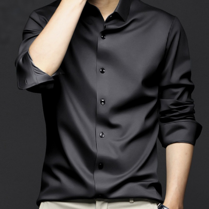 Men's Wrinkle-Resistant Non-Iron Formal Business Casual Premium Ice Silk Dress Shirt