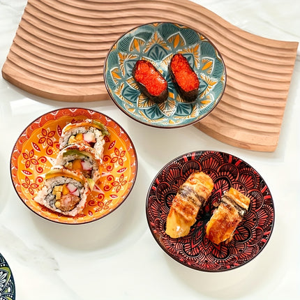 12pcs Bohemian Style Dinnerware Set, Colorful Hand-Painted Underglaze, 5.7-Inch Ceramic Plates,