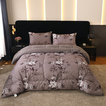 1pc Luxury Dark Grey Purple Floral Bedspread
