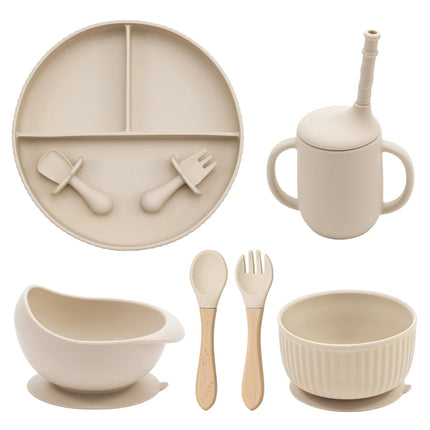 Baby Silicone Cookware Feeding Plate Bowl Set Non-Slip Suction Food Dishes Drinking Cup BPA Free Fork Spoon Children's Tableware