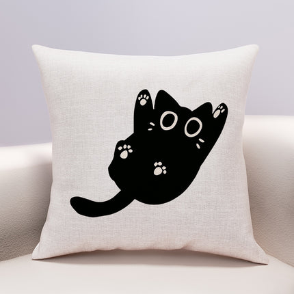 Linen Cotton And Linen Cute Cartoon Pillow Cover Cheese Cat