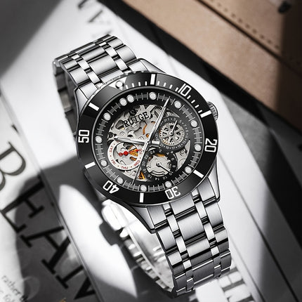 Men's Automatic Mechanical Watch with Luminous & Dual-Sided Hollow Hands