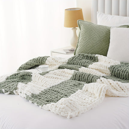 50"x60" Chunky Throw Blanket - Thick & Soft Chenille Yarn Oversized Green