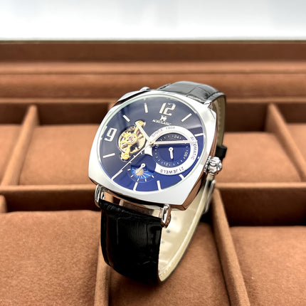 Elegant Men's Mechanical Watch - Retro Square Dial, Skeleton Design, Alloy Case