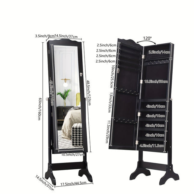 Secure Lockable Storage with Full-Length Mirror & Spacious Organizer, Standalone Design for Easy Access
